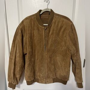 Roundtree & Yorke Men's Tan Leather Bomber Jacket